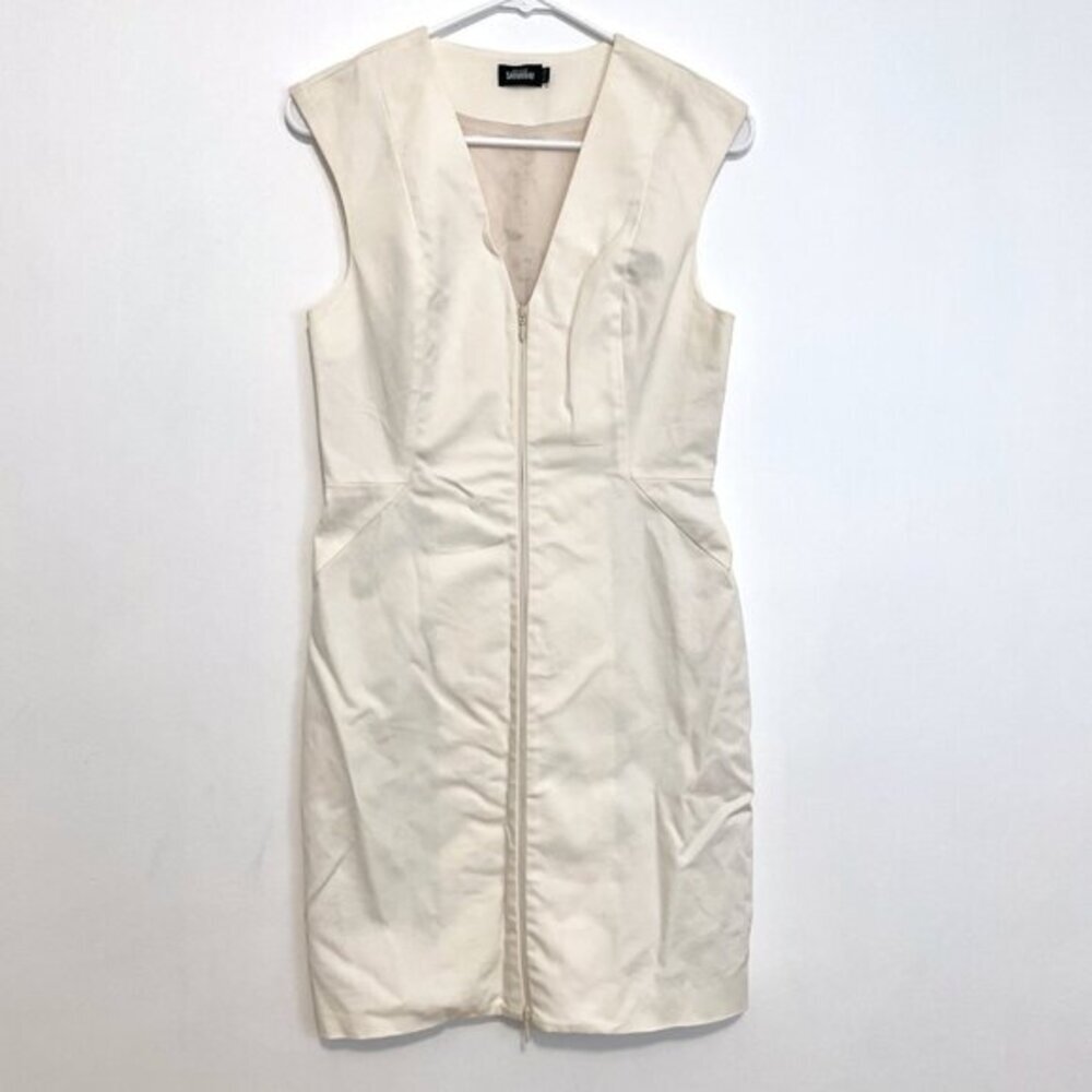 KATE SPADE Saturday Let's Make Contact V-Neck Zip Front Dress Cream Ivory Sheath - Picture 2 of 16